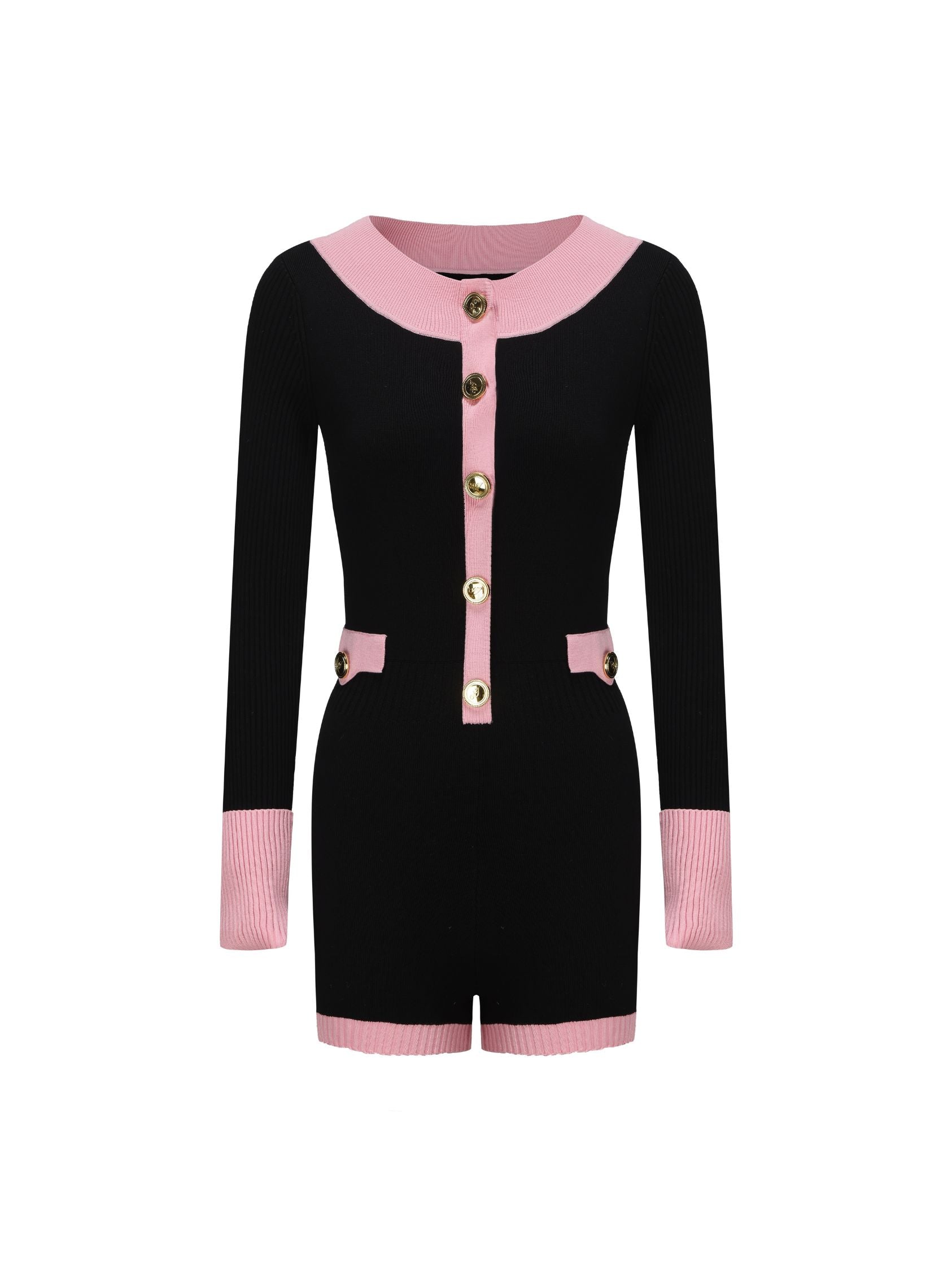Aurora | Rosa stickad jumpsuit